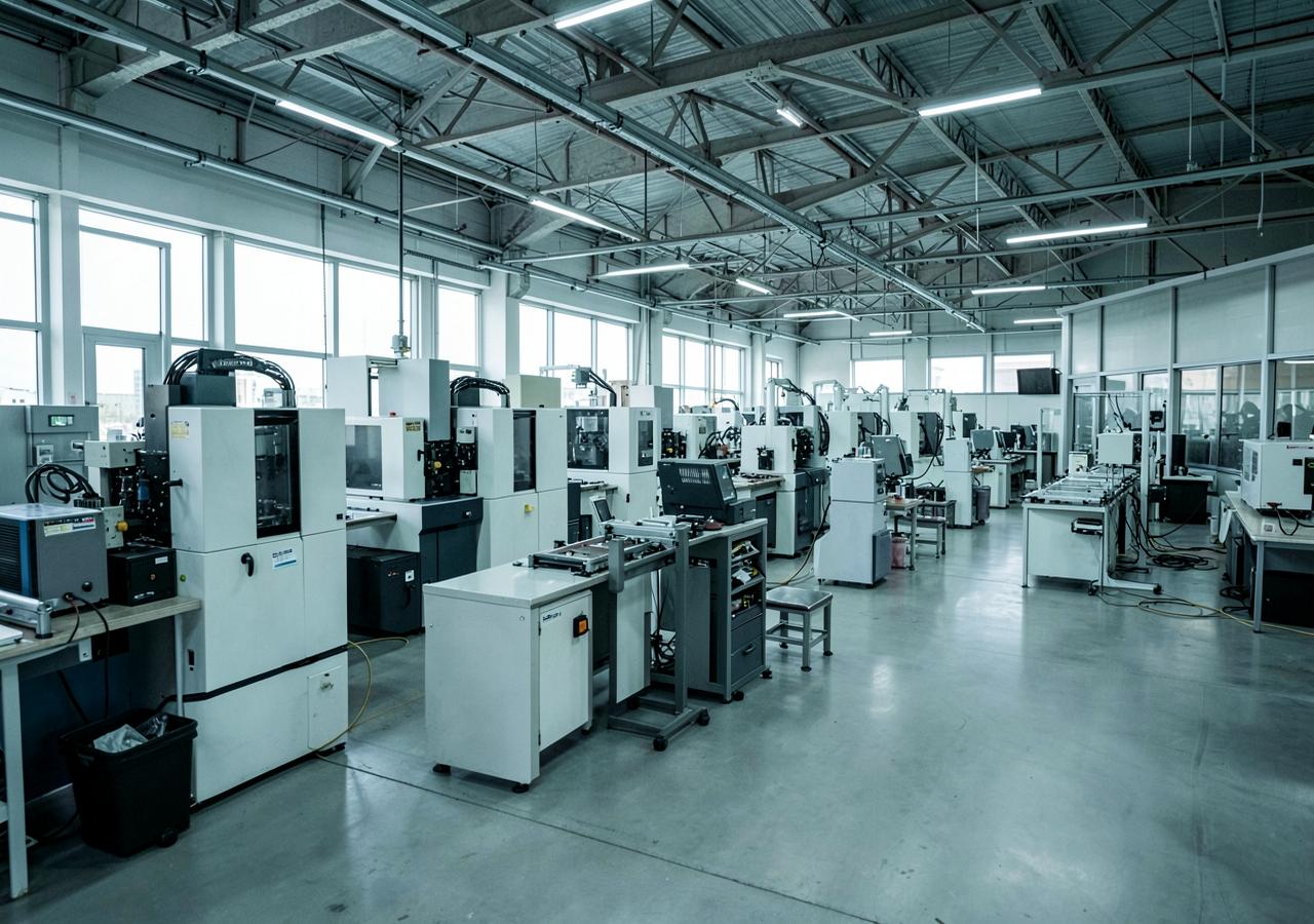 Precision manufacturing floor with machining equipment