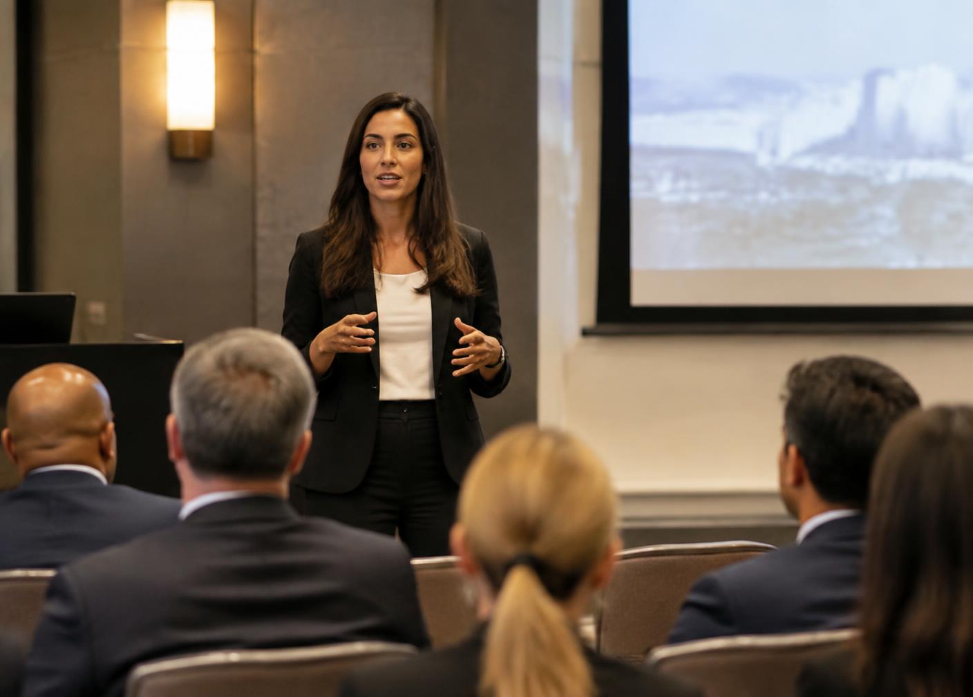 A speaker presenting to members at a user group session
